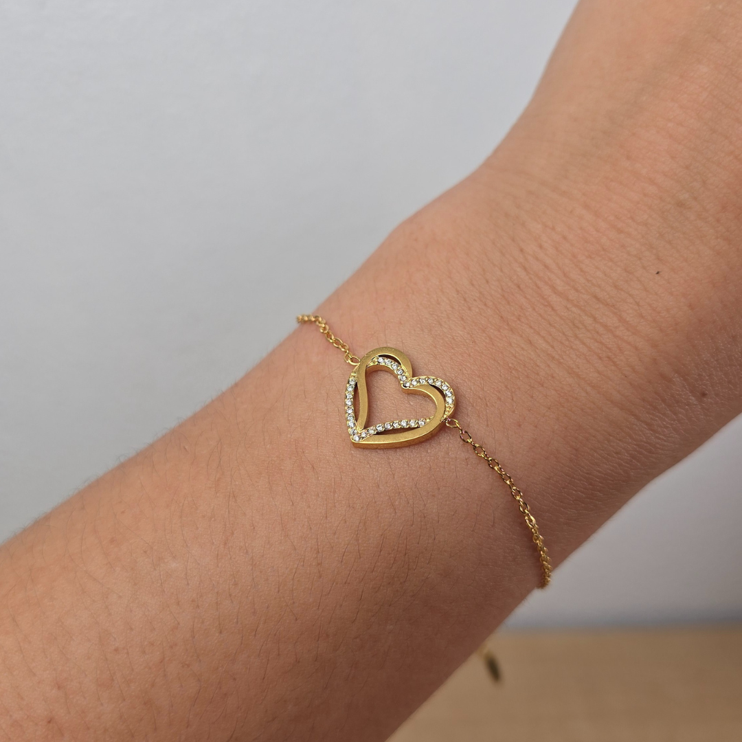 Pulsera Corazón Brillante Dorada