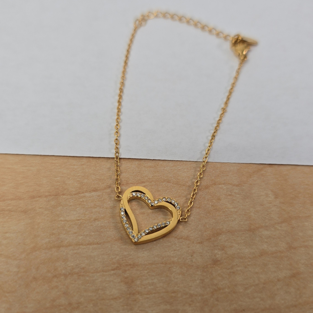 Pulsera Corazón Brillante Dorada