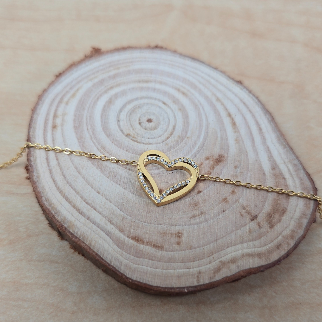 Pulsera Corazón Brillante Dorada